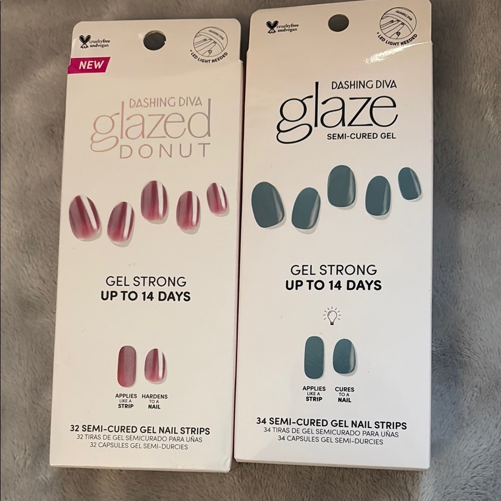 2 Pack Dashing Diva Glazed Semi-Cured Gel Nail Strips - Pink & Greenish Blue